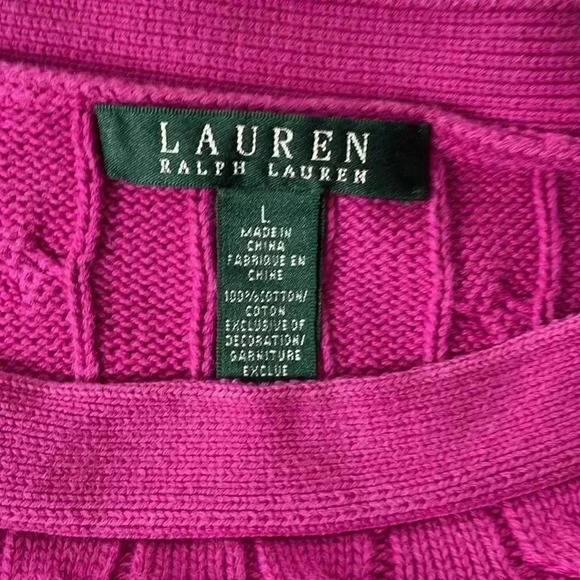 Ralph Lauren Pink Cable Knit cotton sweater Size Large cold winter date work ski - Picture 3 of 6